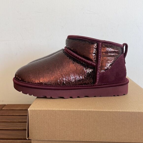 UGG Classic Ultra Mini Mirror Ball Sequins Boots Wild Grape US Women 6/UK4/EU37 - Picture 9 of 15